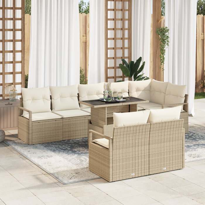 Set da Giardino 9 Pezzi con Cuscini Beige Rattan Polietilene
