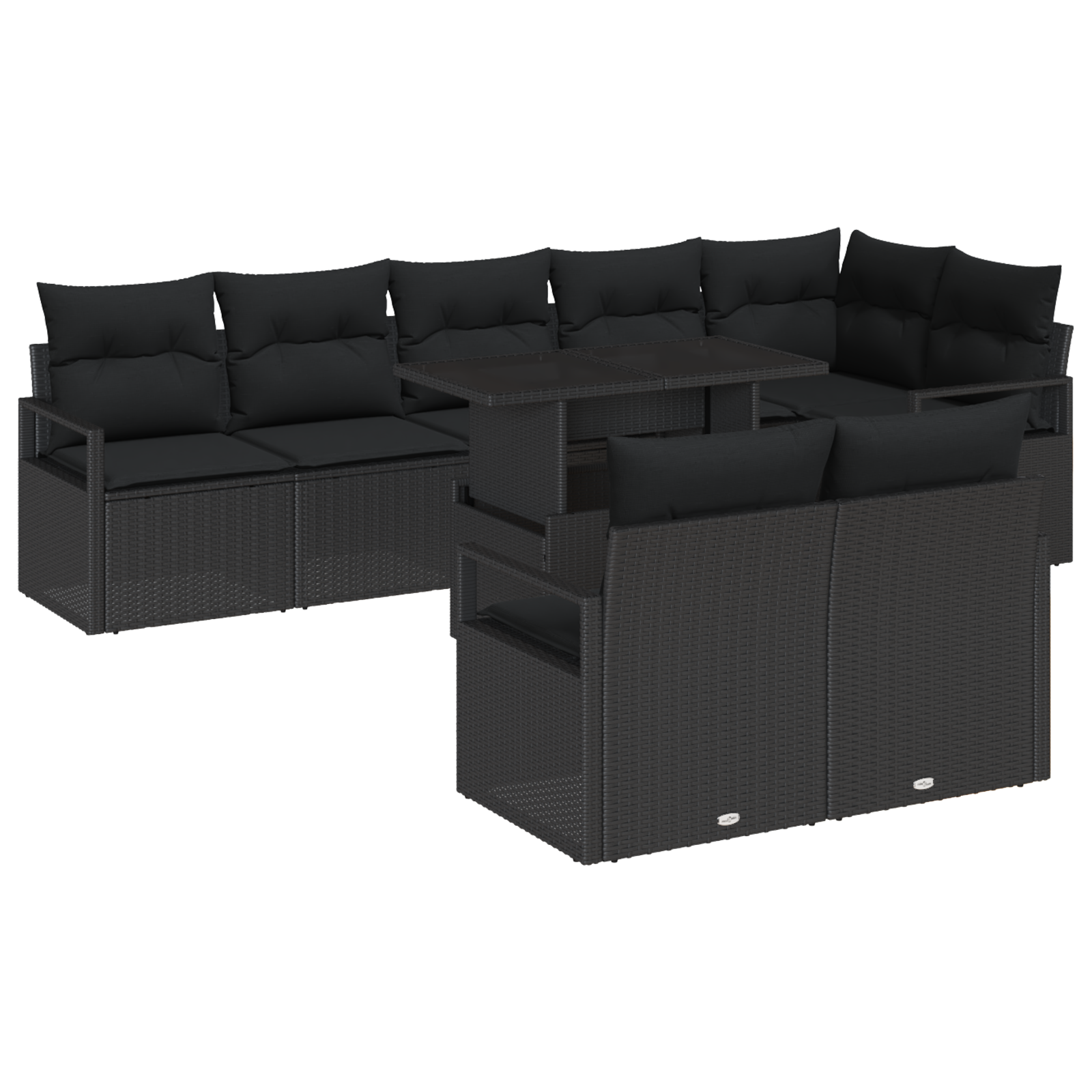 Set Divano da Giardino 9 Pezzi con Cuscini Nero Polyrattan