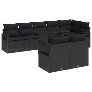 Set Divano da Giardino 9 Pezzi con Cuscini Nero Polyrattan