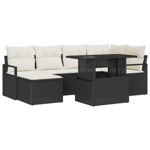 Set di Divani da Giardino 7 Pezzi con Cuscini in Polyrattan Nero