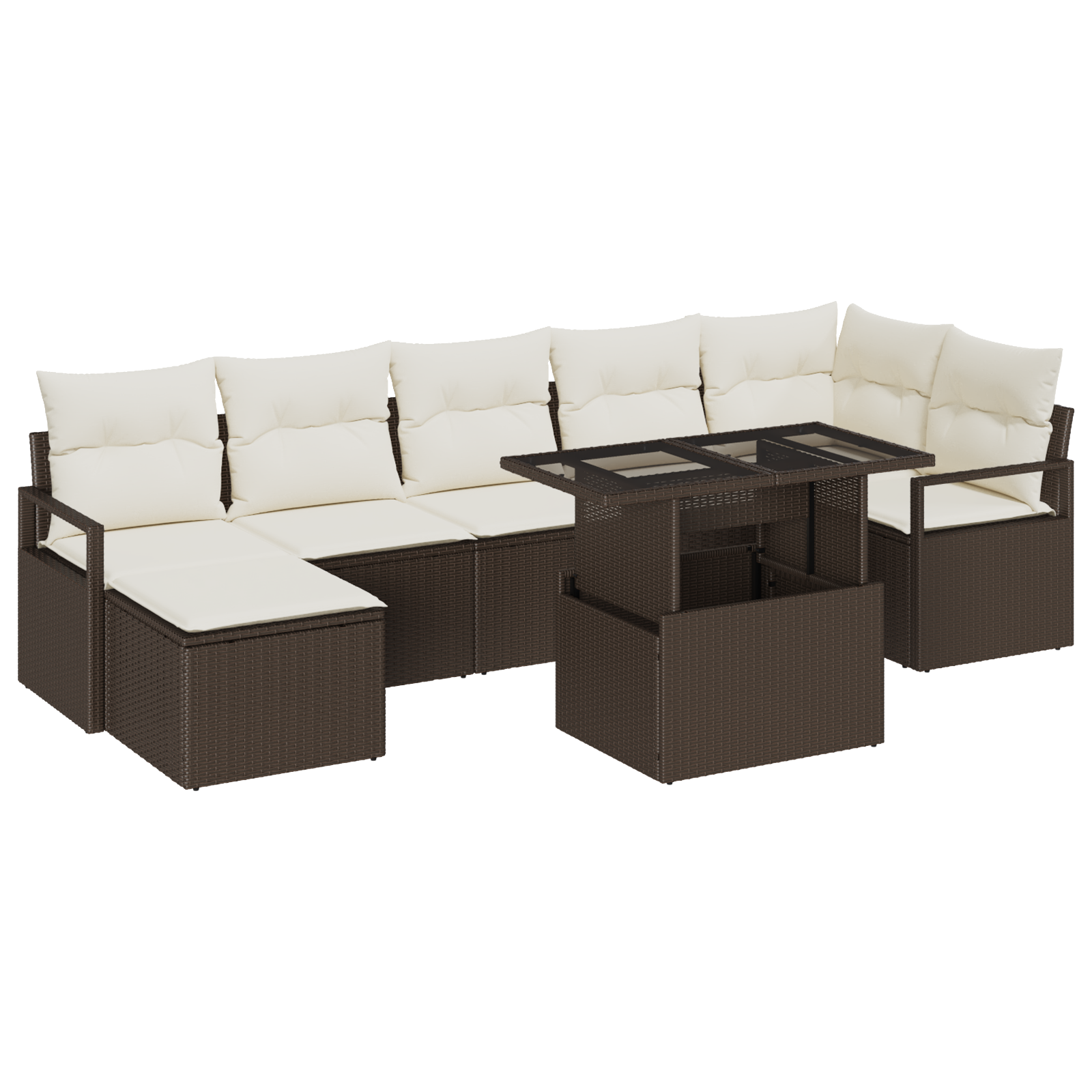 Set di divani da giardino  8 pezzi con cuscini marrone rattan poliestere