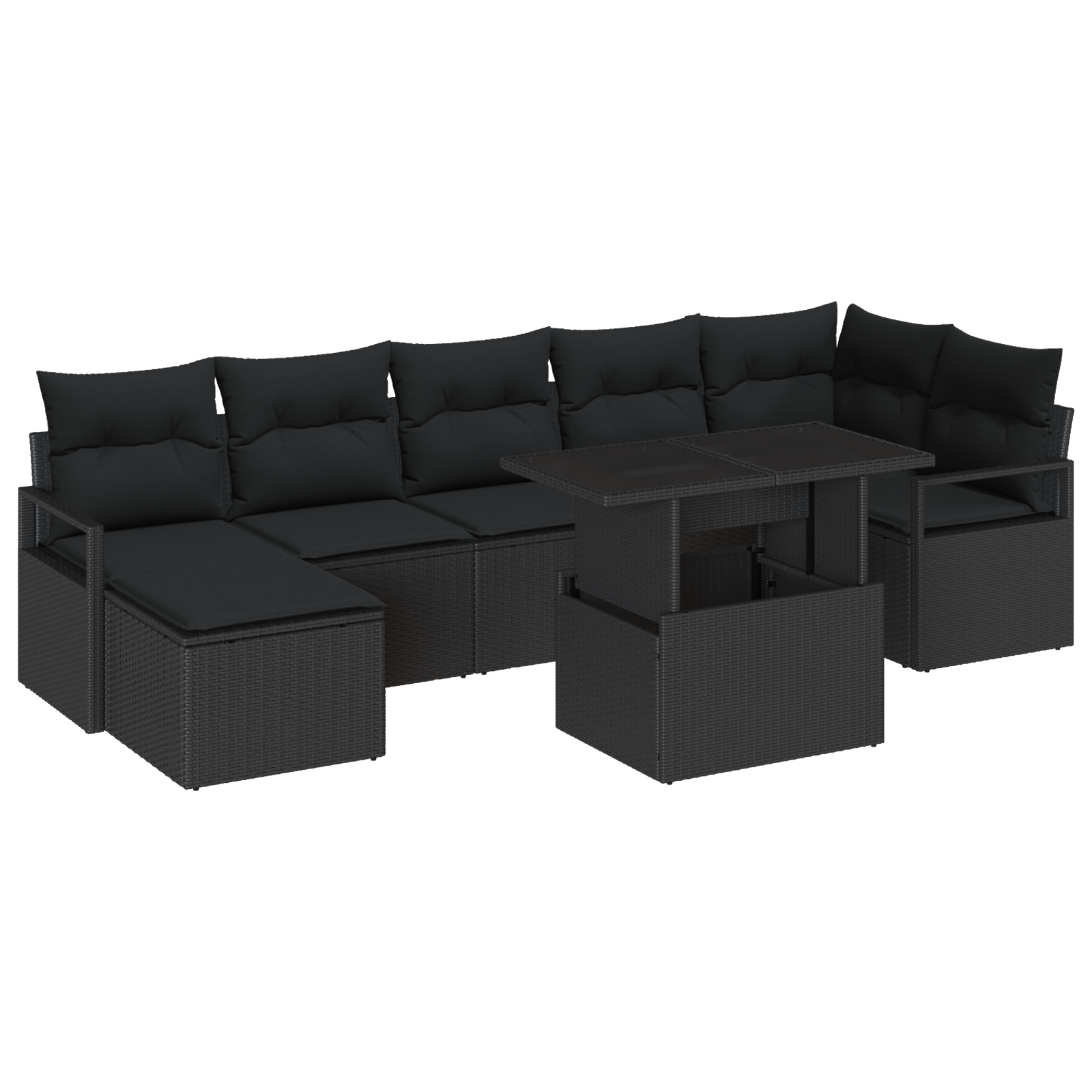 Set di divani da giardino  8 pezzi con cuscini in polyrattan nero