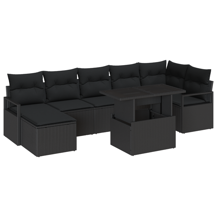 Set di divani da giardino  8 pezzi con cuscini in polyrattan nero