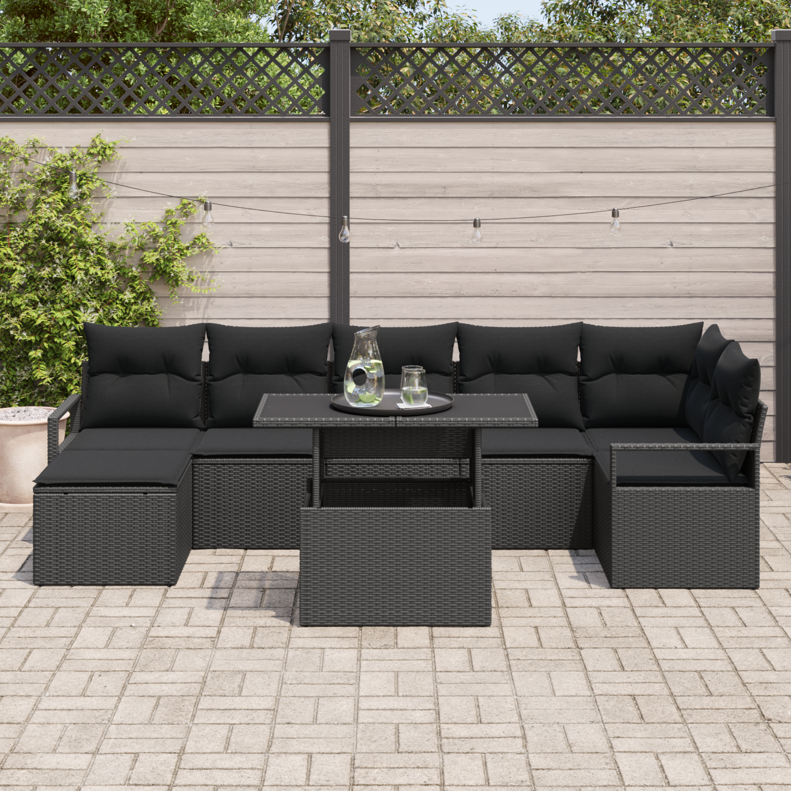 Set di divani da giardino  8 pezzi con cuscini in polyrattan nero