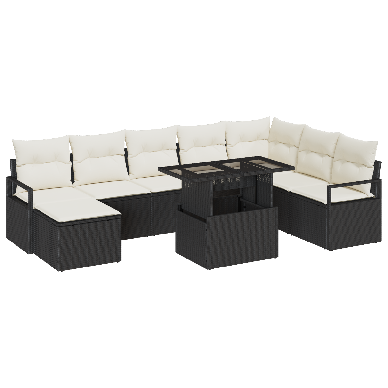 Set Divano Giardino 9 Pezzi con Cuscini Nero Polyrattan