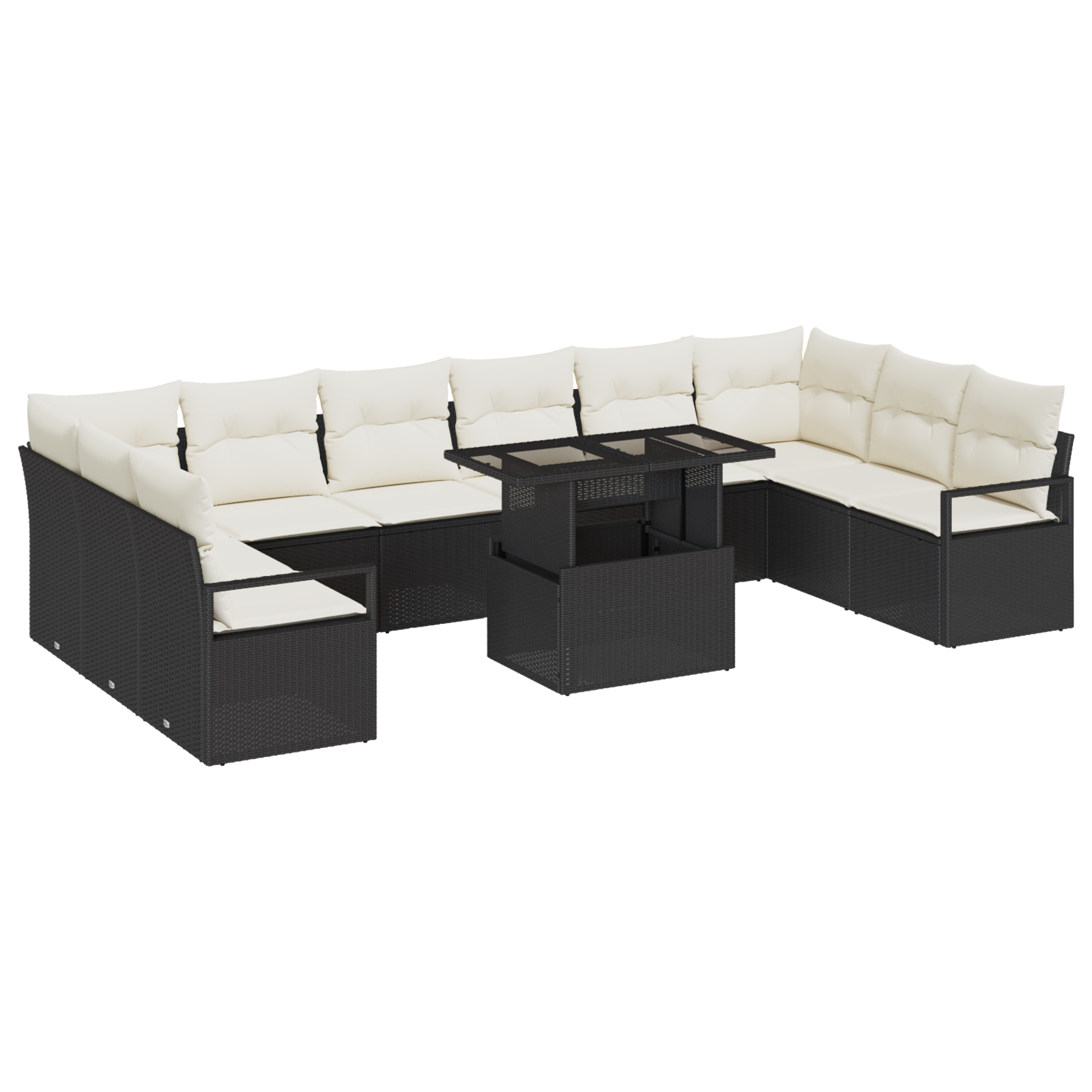 Set Divano da Giardino 11 Pezzi con Cuscini Rattan Nero Polietilene