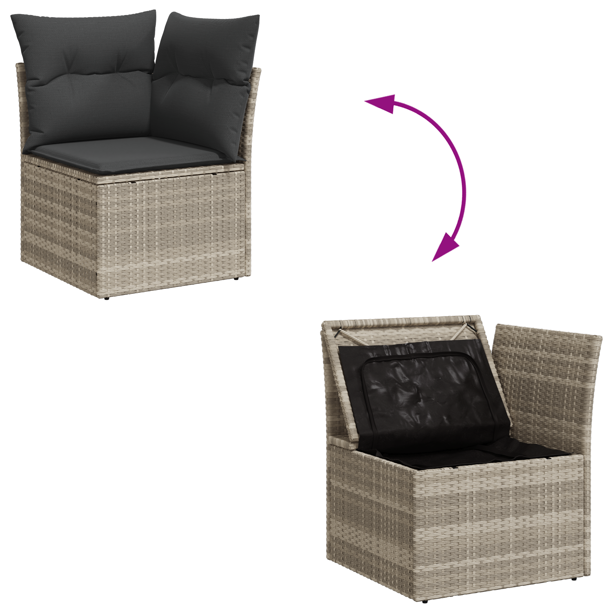 Set di Sofà da Giardino 11 Pezzi con Cuscini Grigio Chiaro Rattan Polimerico