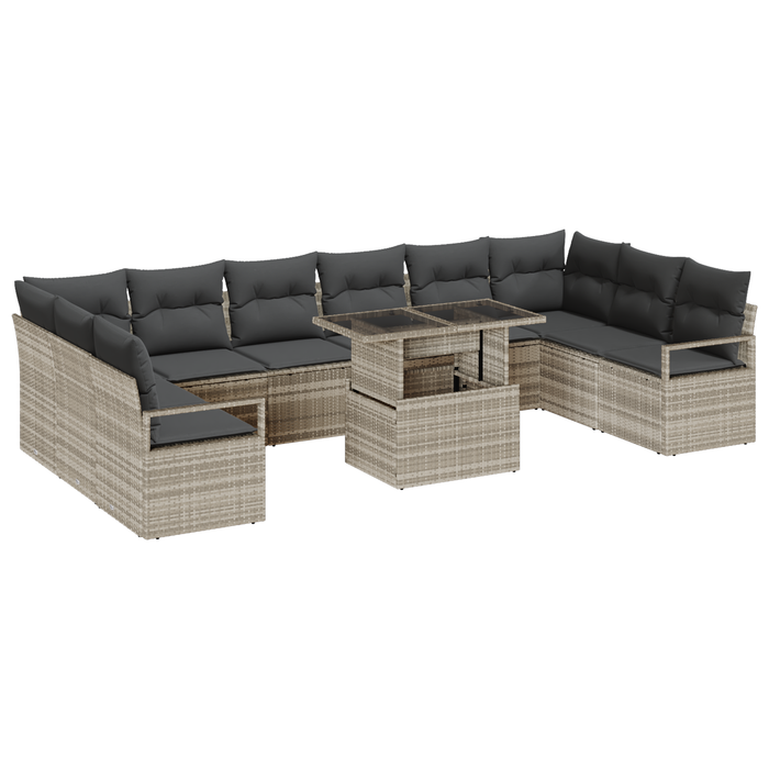 Set di Sofà da Giardino 11 Pezzi con Cuscini Grigio Chiaro Rattan Polimerico