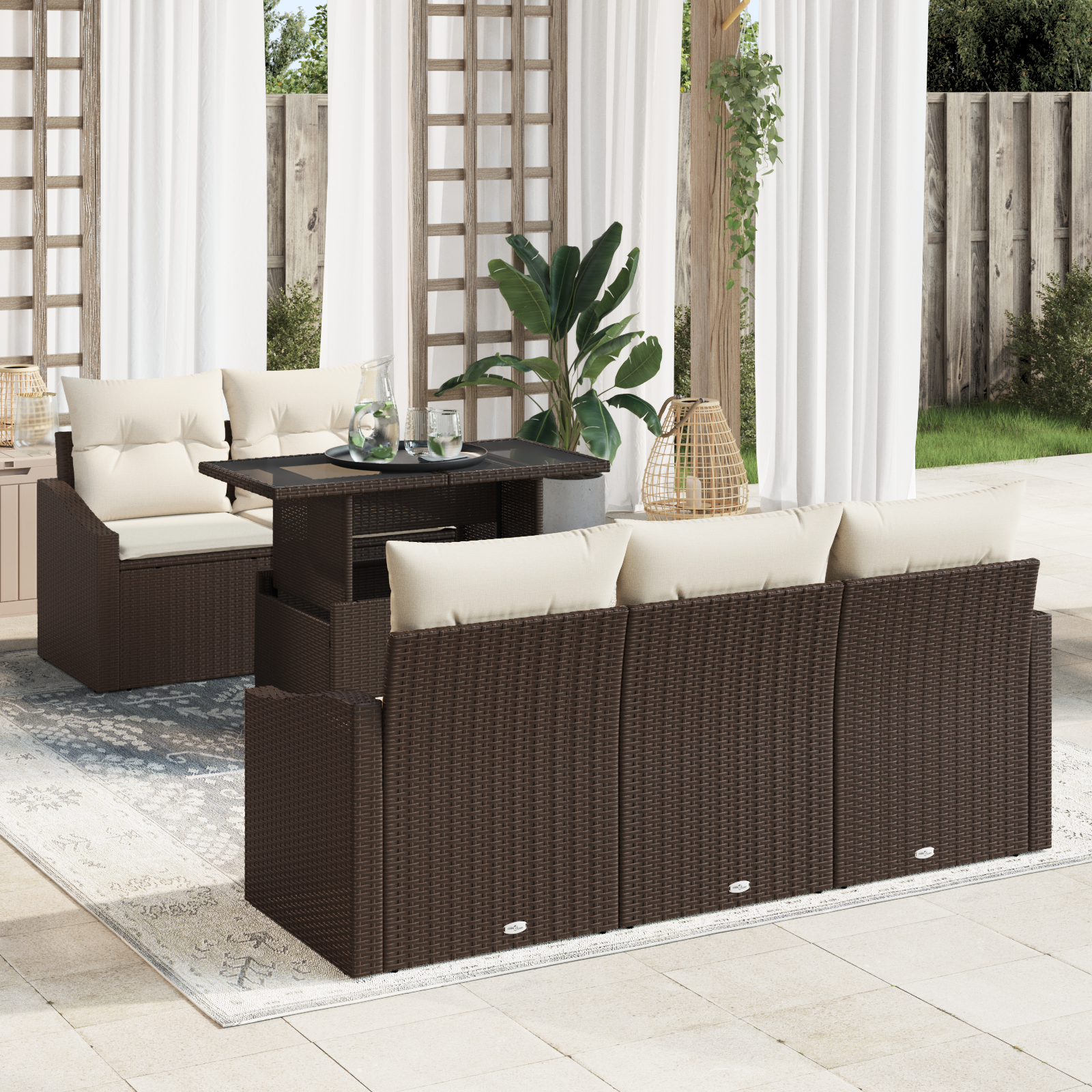 Set di Sofà da Giardino da 6 Pezzi con Cuscini in Rattan Marrone Polyrattan