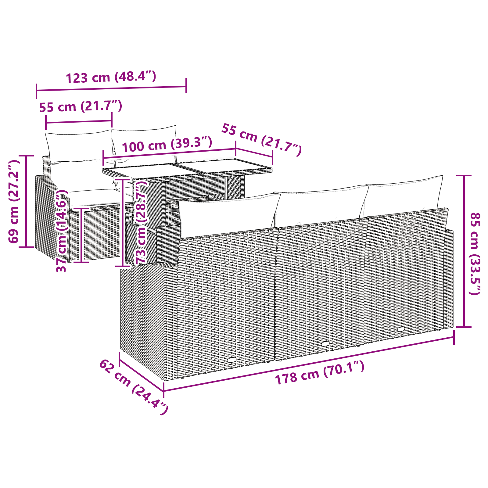Set di Sofà da Giardino da 6 Pezzi con Cuscini in Rattan Marrone Polyrattan