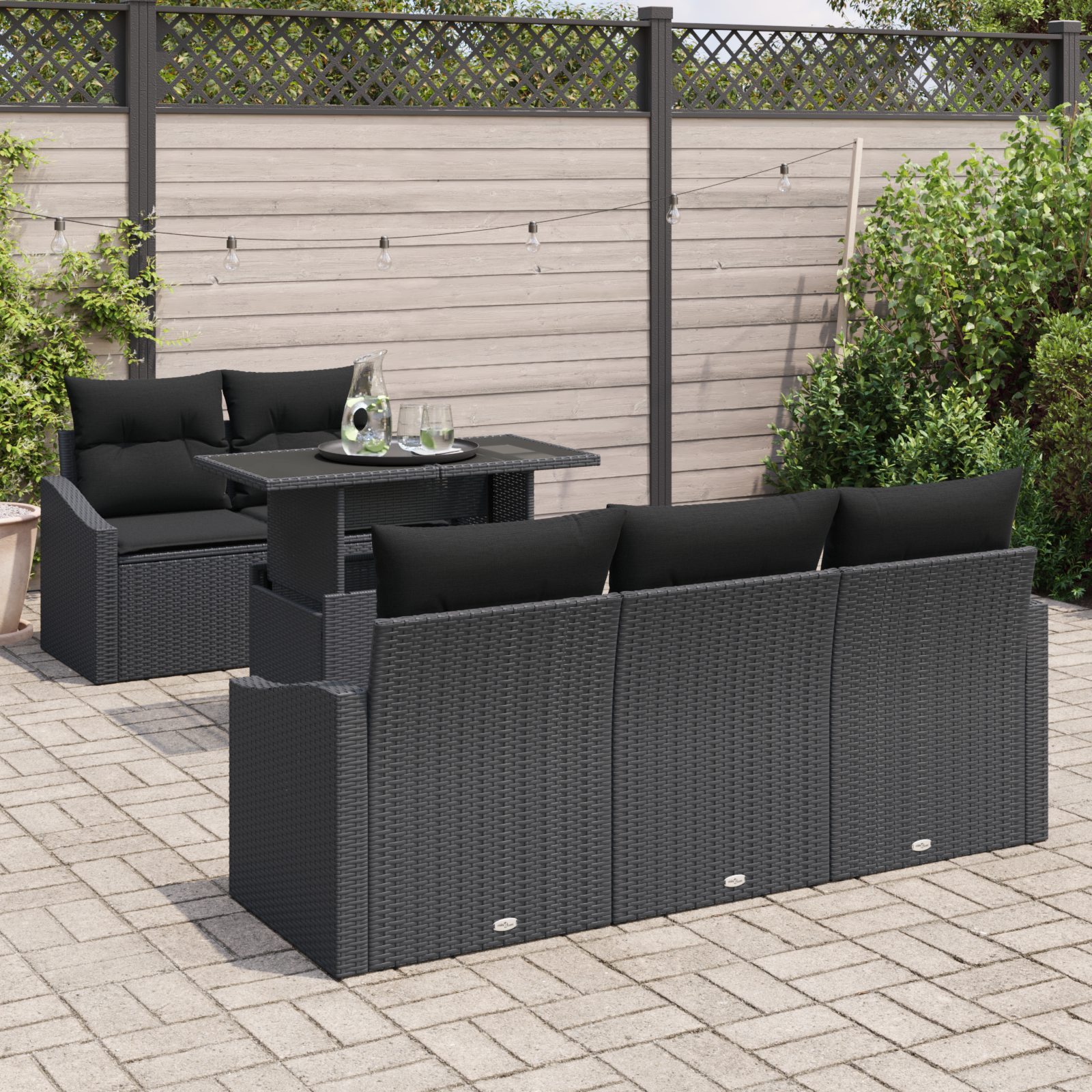 Set di Sofà da Giardino 6 Pezzi con Cuscini Nero Polyrattan