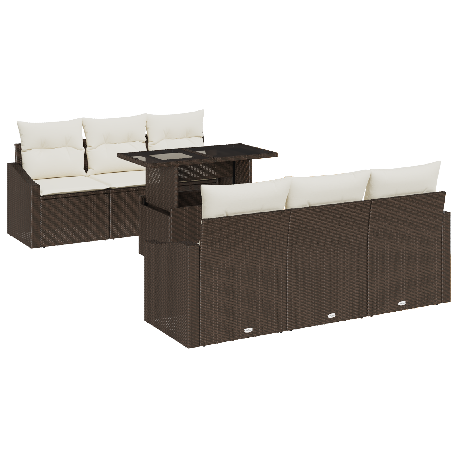 Set di divani da giardino in 7 pezzi con cuscini in polyrattan marrone