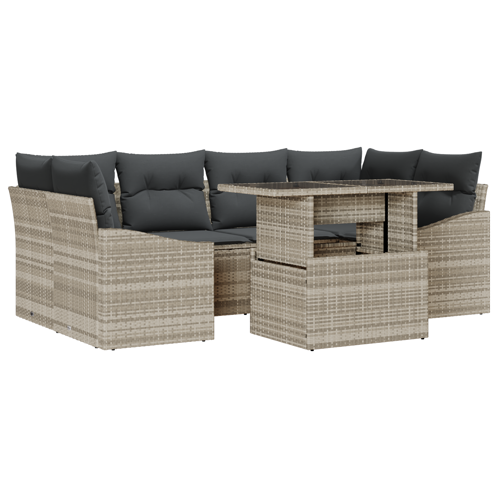 Set Divano da Giardino di 7 Pezzi con Cuscini Grigio Chiaro Polyrattan