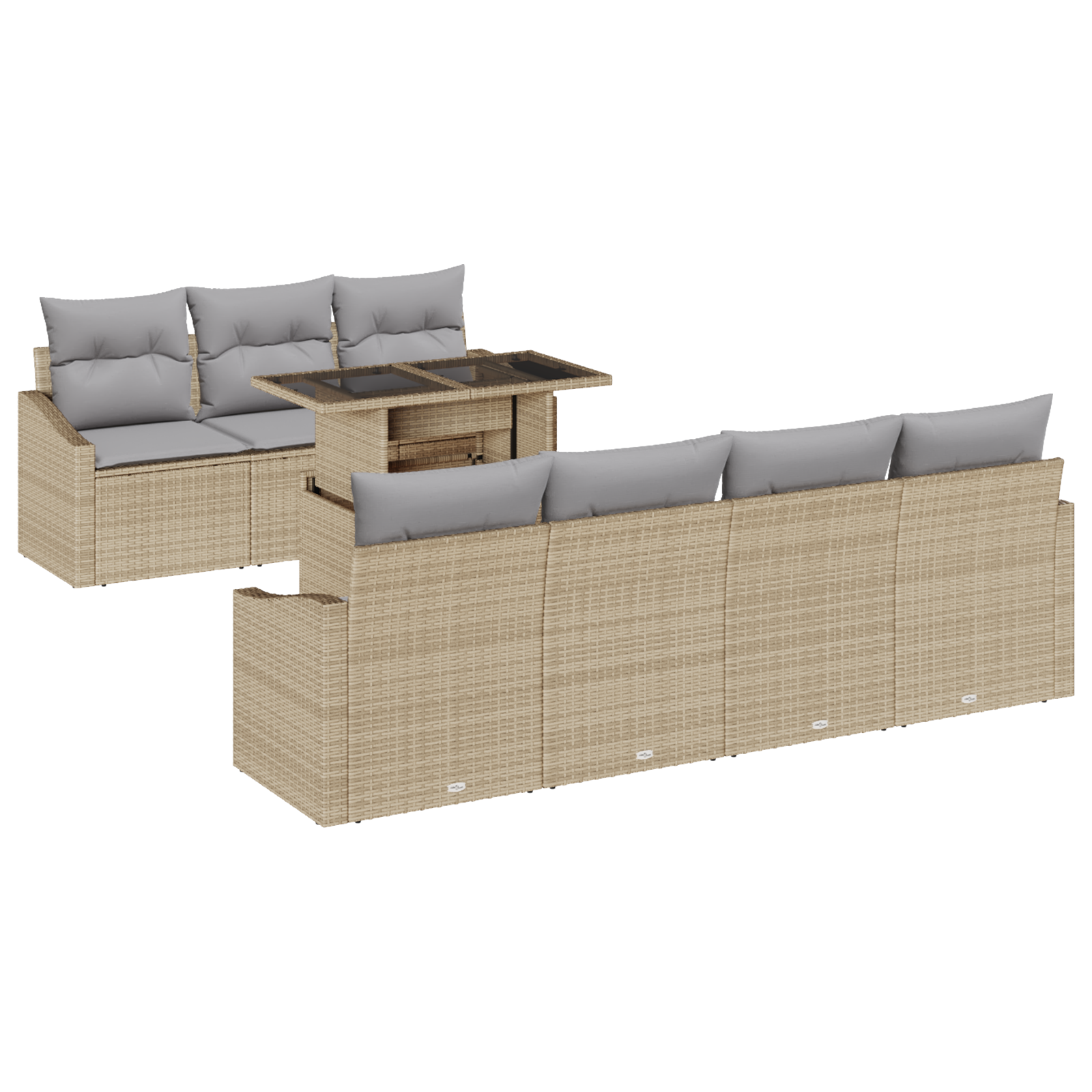 Set Divano da Giardino da 8 Pezzi con Cuscini Beige Rattan