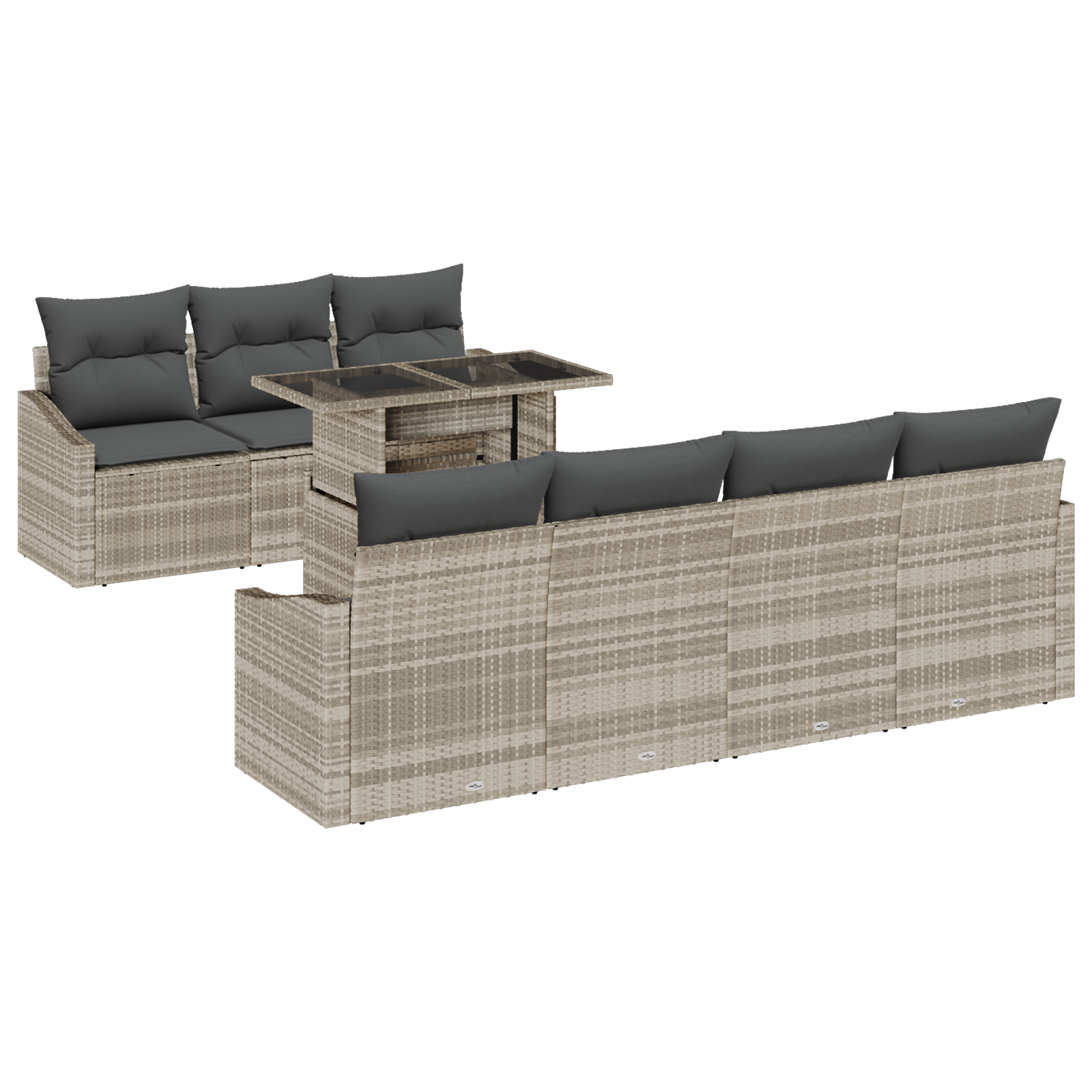 Set Divani Giardino 8 Pezzi con Cuscini Grigio Chiaro Polyrattan