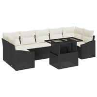 Set Divano da Giardino da 8 pezzi con Cuscini Nero Polyrattan