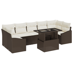 Set di divani da giardino composto da 8 pezzi con cuscini in polyrattan marrone