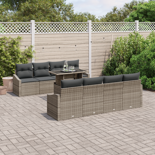 Set di sofà da giardino 9 pezzi con cuscini grigio rattan polietilene