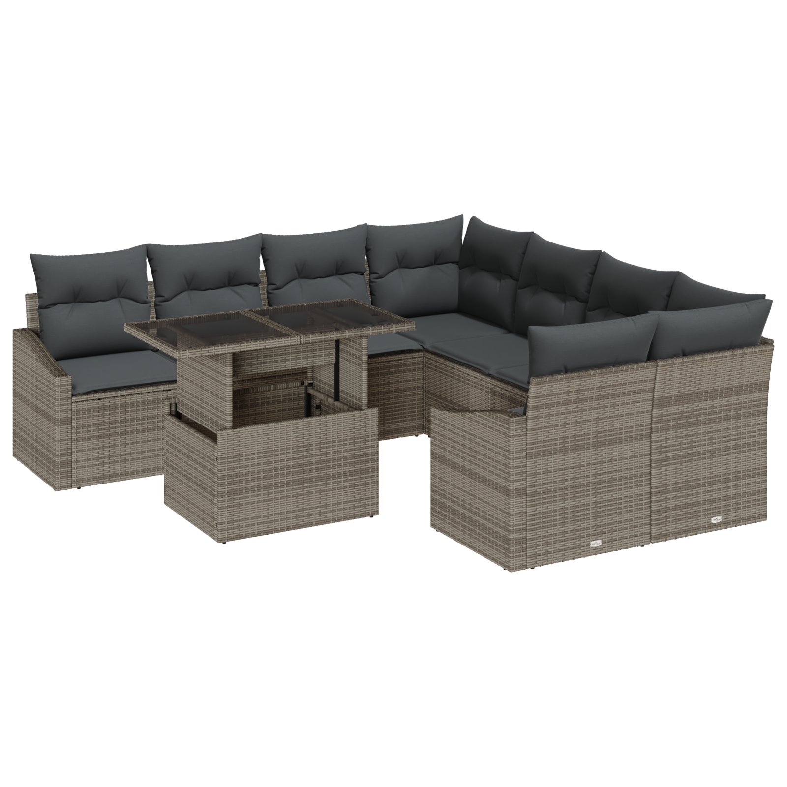 Set Divano Giardino 9 Pezzi con Cuscini Grigio Polyrattan