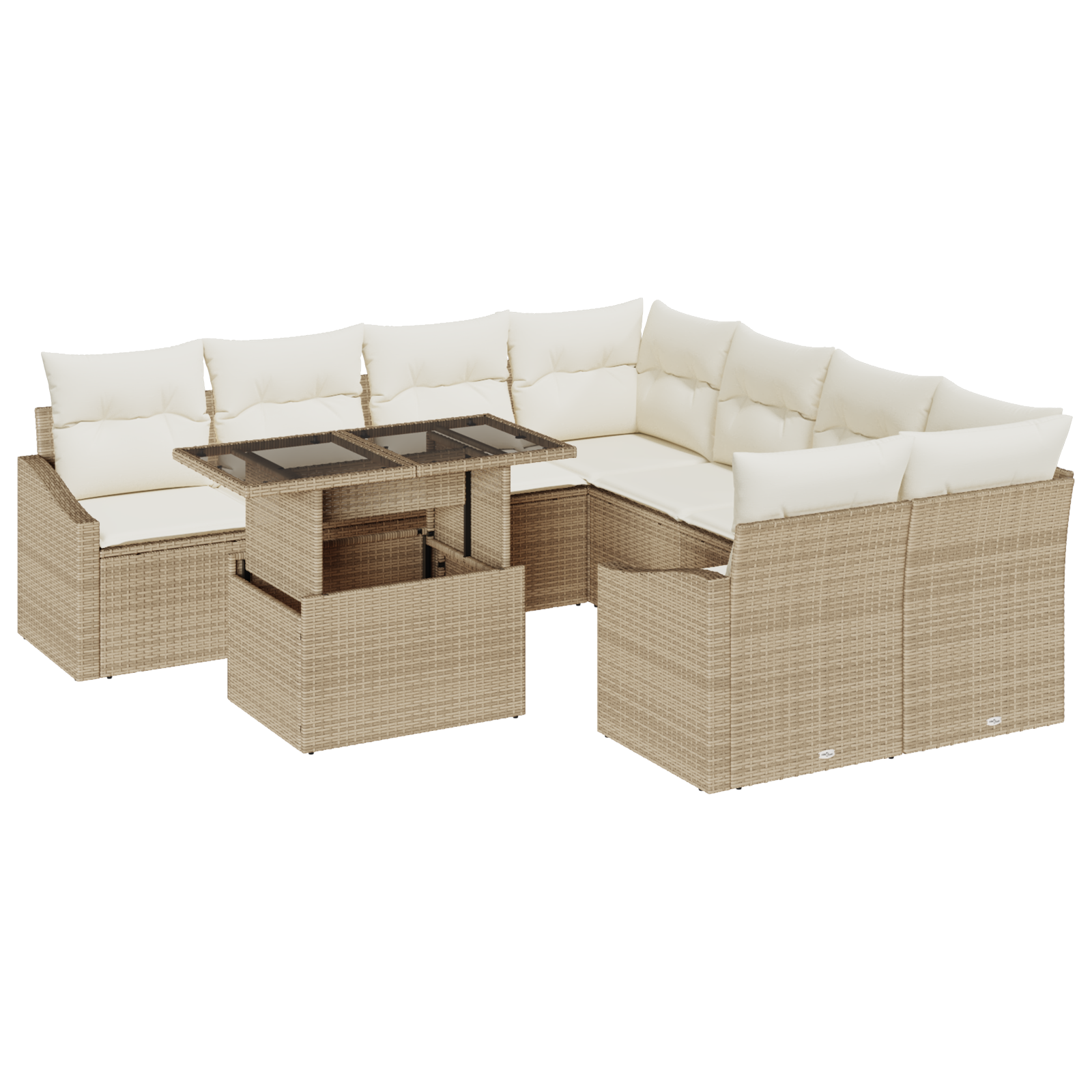 Set Divano da Giardino 9 Pezzi con Cuscini Beige Rattan Sintetico