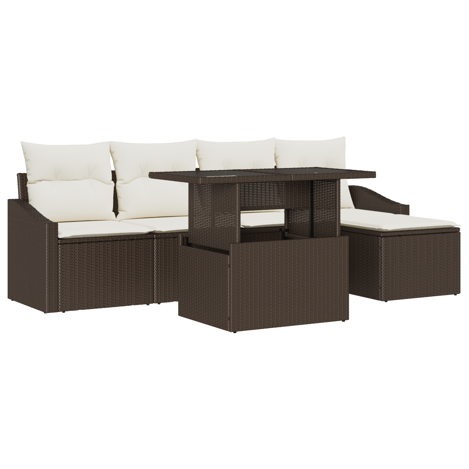 Set di Sofà da Giardino a 6 Pezzi con Cuscini in Polirattan Marrone