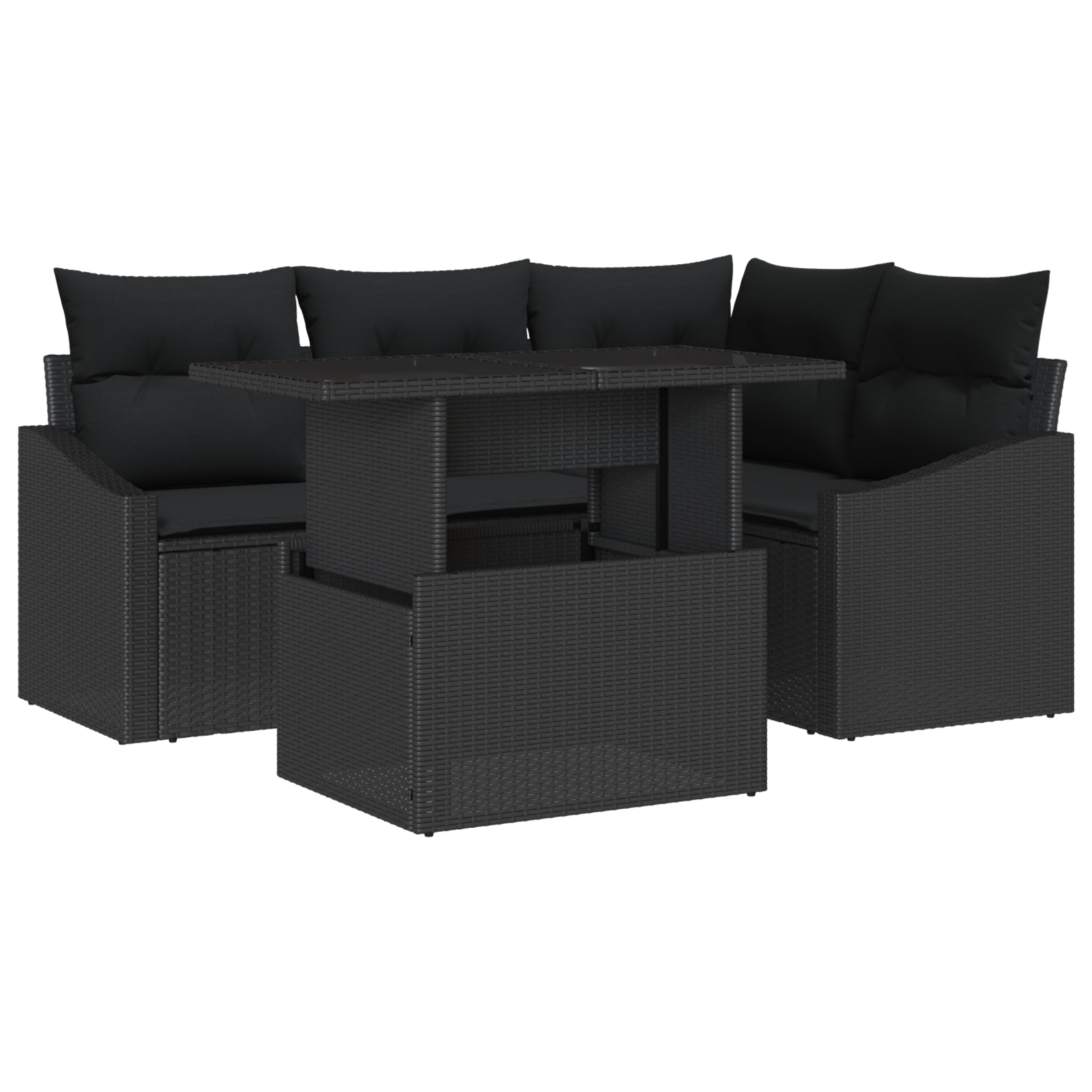 Set Divano Giardino 5 Pezzi con Cuscini Rattan Poliestere Nero