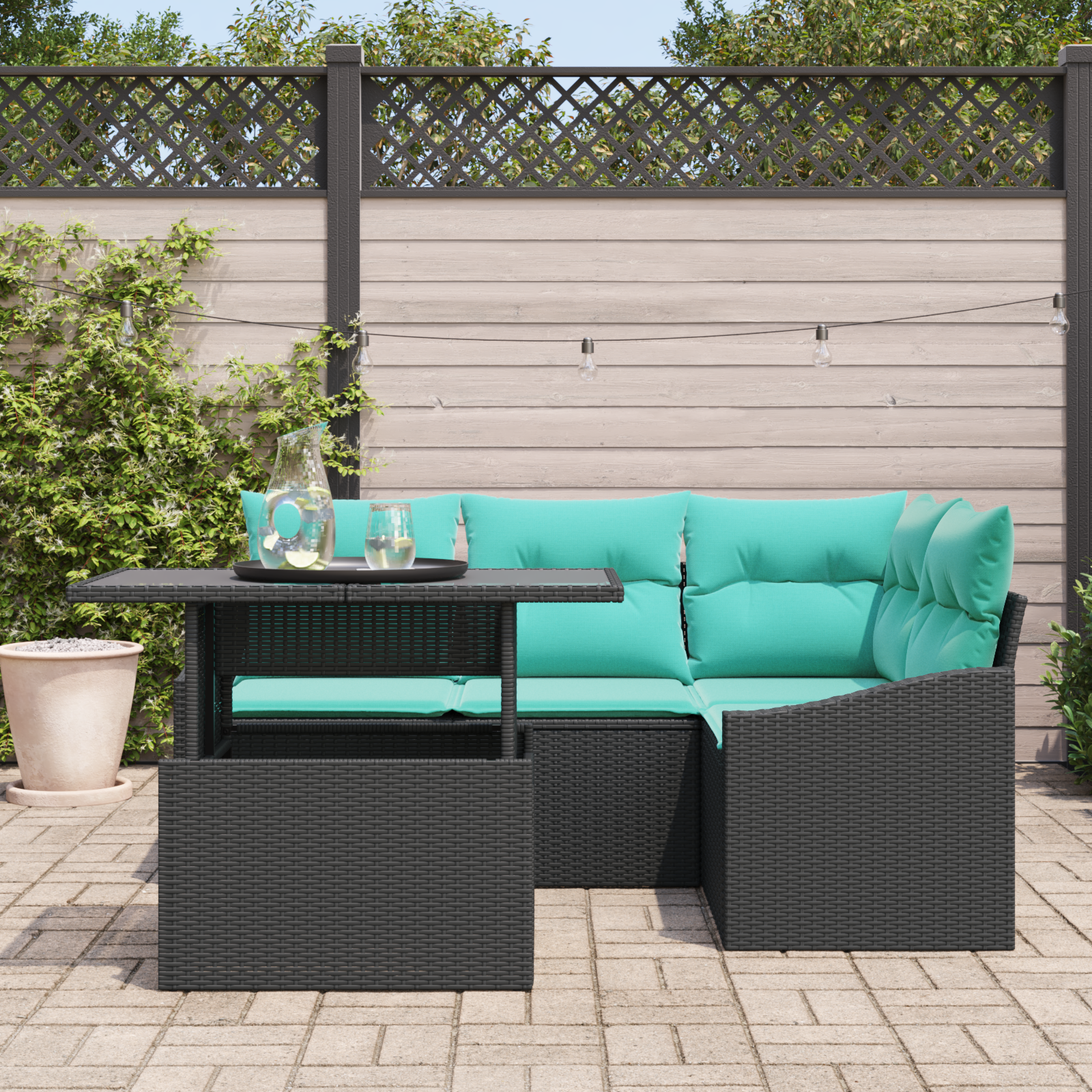 Set di divani da giardino da 6 pezzi con cuscini in rattan sintetico nero