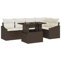 Set Divano da Giardino 6 Pezzi con Cuscini Marrone Polyrattan