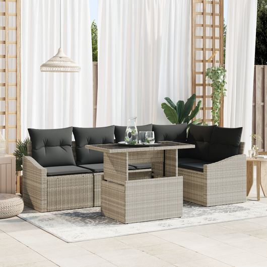 Set Divano da Giardino 6 Pezzi con Cuscini Grigio Chiaro Rattan Polivalente