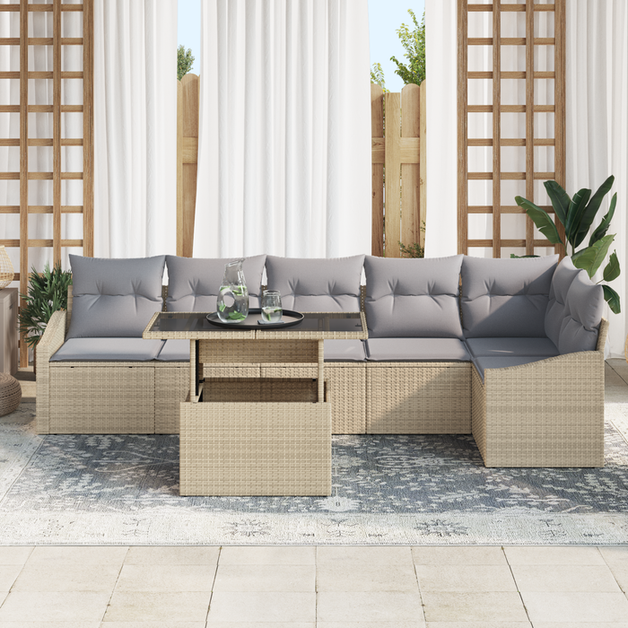Set divano da giardino a 7 pezzi con cuscini beige polyrattan