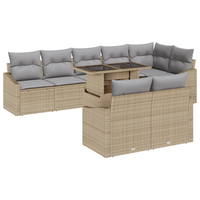 Set di divani da giardino da 9 pezzi con cuscini beige in polyrattan