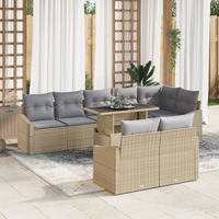 Set di divani da giardino da 9 pezzi con cuscini beige in polyrattan
