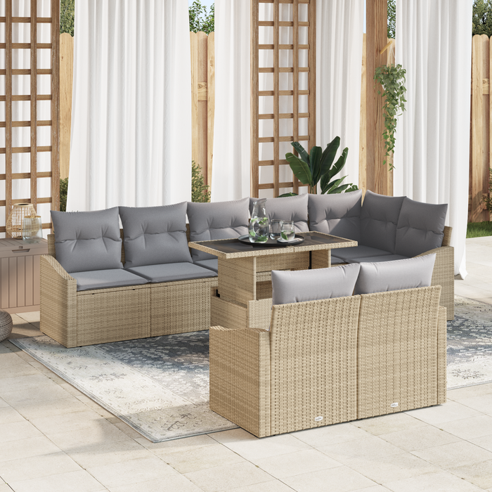 Set di divani da giardino da 9 pezzi con cuscini beige in polyrattan