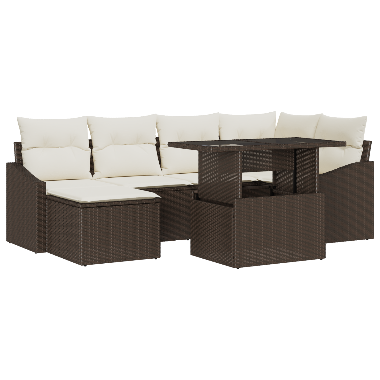 Set di divani da giardino da 7 pezzi con cuscini in polyrattan marrone