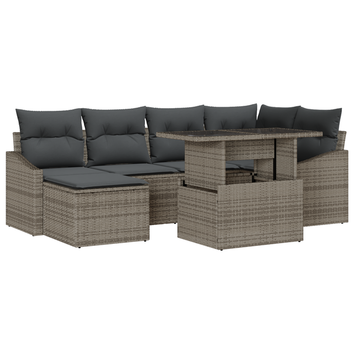 Set Divano da Giardino da 7 Pezzi con Cuscini Grigio Polyrattan