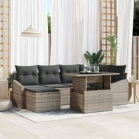 Set Divano da Giardino da 7 Pezzi con Cuscini Grigio Polyrattan