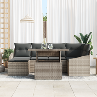 Set Divano da Giardino da 7 Pezzi con Cuscini Grigio Polyrattan