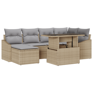 Set di Divano da Giardino 7 Pezzi con Cuscini Beige Polyrattan