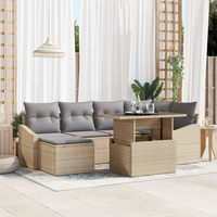 Set di Divano da Giardino 7 Pezzi con Cuscini Beige Polyrattan