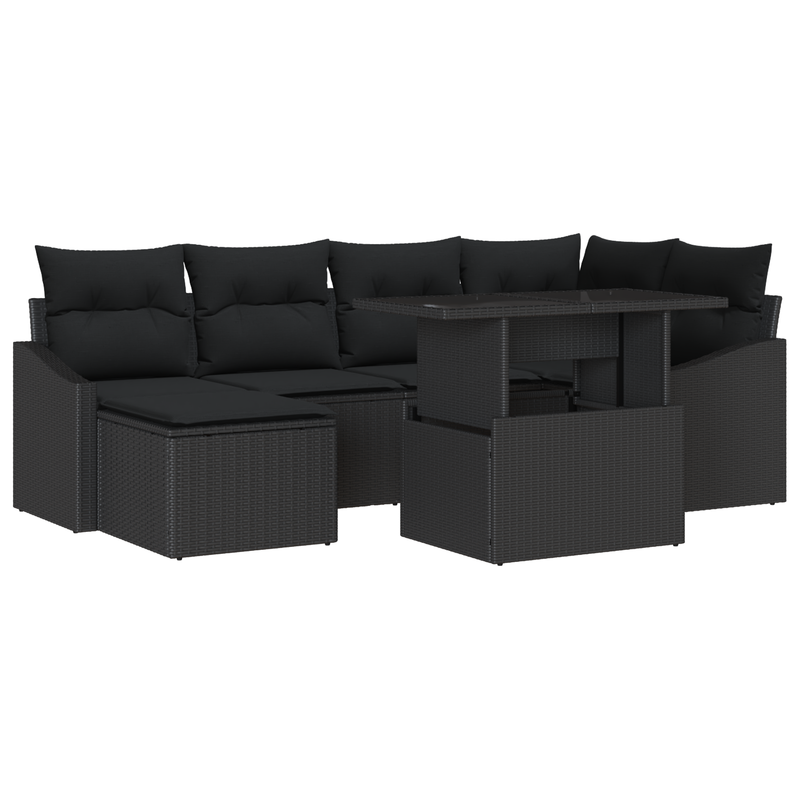 Set di Divani da Giardino 7 Pezzi con Cuscini Rattan Nero Polirattan