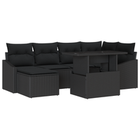 Set di Divani da Giardino 7 Pezzi con Cuscini Rattan Nero Polirattan