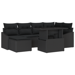 Set di Divani da Giardino 7 Pezzi con Cuscini Rattan Nero Polirattan