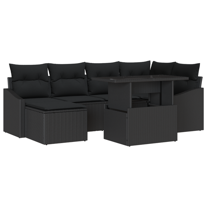 Set di Divani da Giardino 7 Pezzi con Cuscini Rattan Nero Polirattan