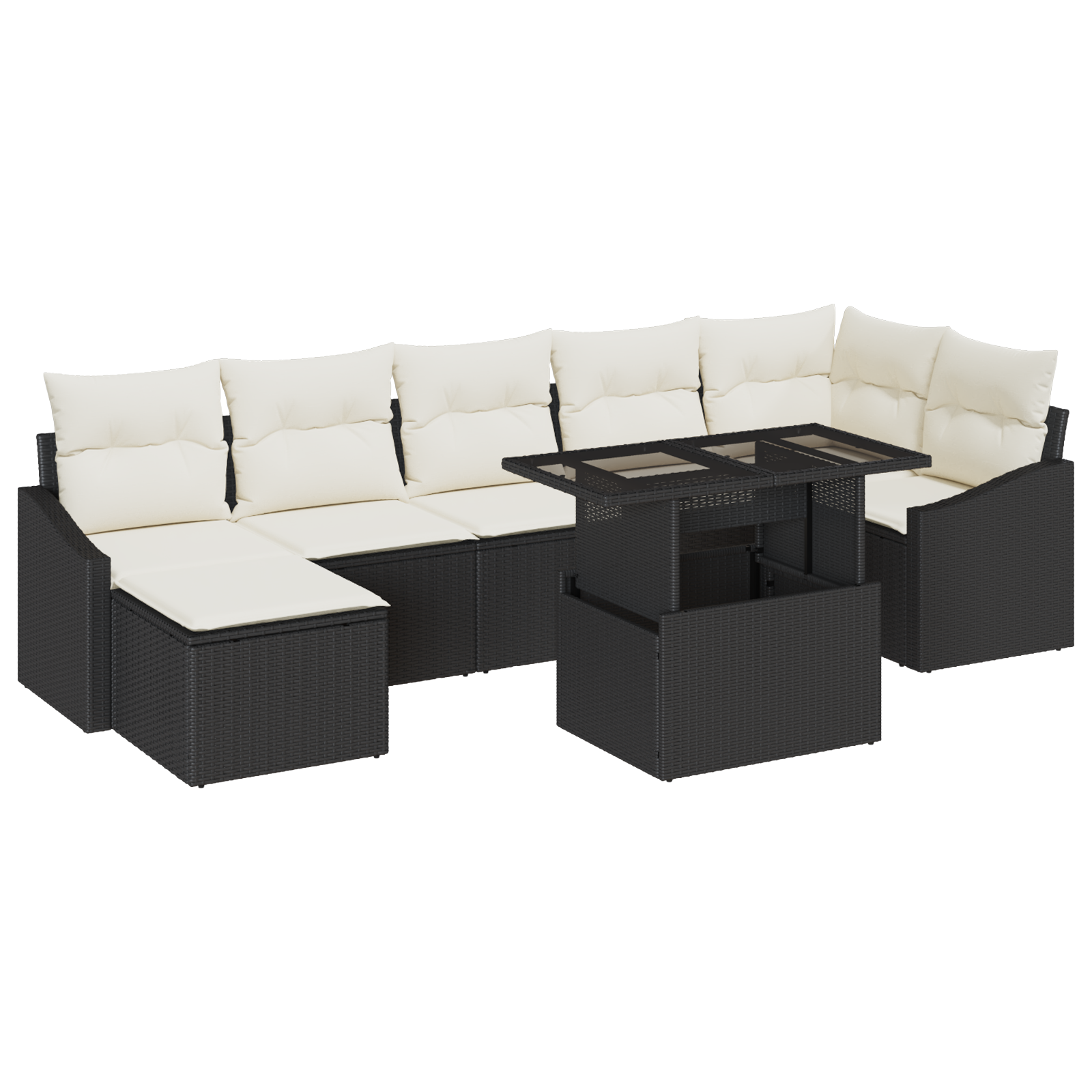 Set da Giardino 8 Pezzi con Cuscini in Polyrattan Nero