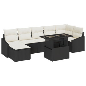 Set da Giardino 8 Pezzi con Cuscini in Polyrattan Nero