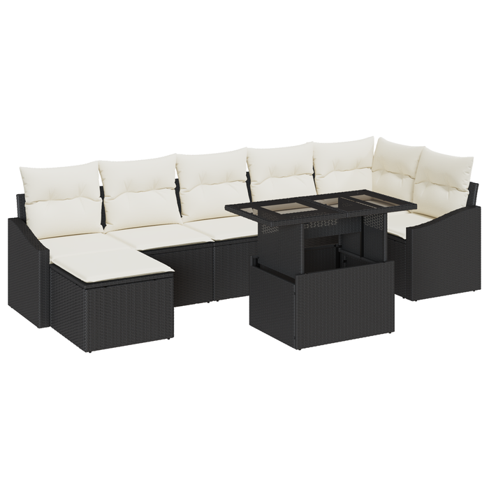Set da Giardino 8 Pezzi con Cuscini in Polyrattan Nero