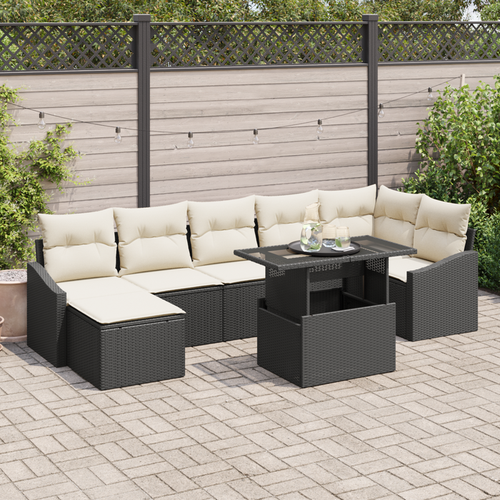 Set da Giardino 8 Pezzi con Cuscini in Polyrattan Nero