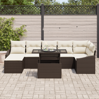 Set di 8 Pezzi di Divano Giardino con Cuscini Marrone in Rattan Poliestere