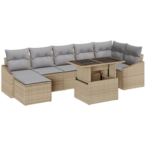 Set di Divani da Giardino a 8 Pezzi con Cuscini Beige in Rattan Polietilene