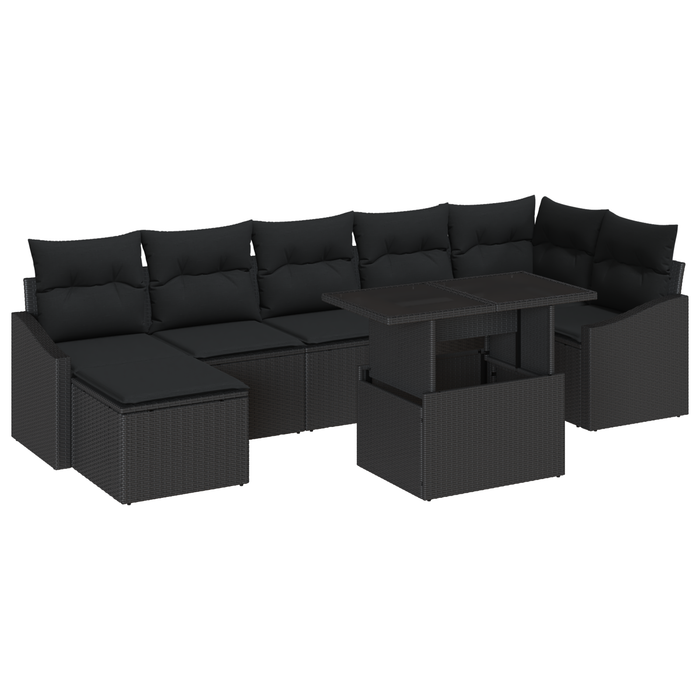 Set di divano da giardino 8 pezzi con cuscini in polyrattan nero